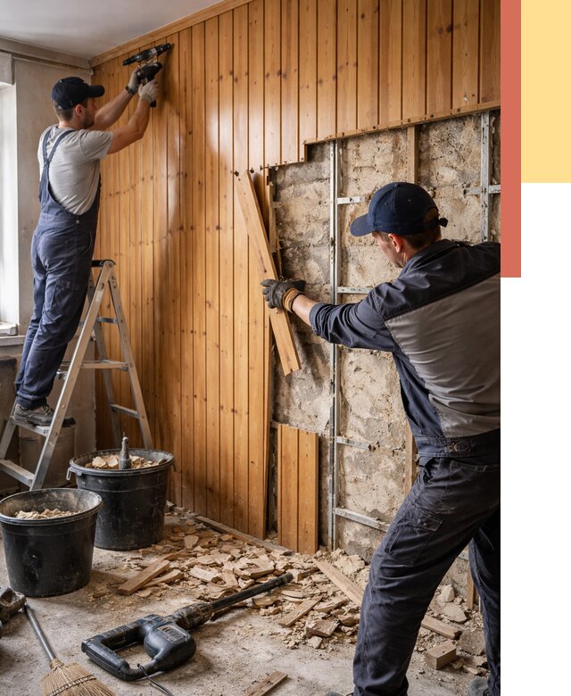 Демонтаж вагонки со стен в Биробиджане от 1470 руб. — снятие, удаление, срочно | ОТДЕЛОЧНИК-Брб