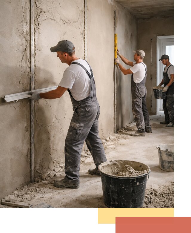 Штукатурка стен по маякам в Биробиджане — точная и ровная поверхность