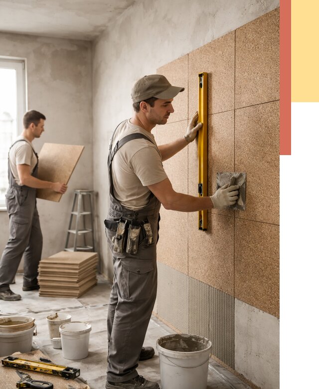 Монтаж пробковых панелей на стены в Биробиджане от 3548 руб. — ОТДЕЛОЧНИК-Брб