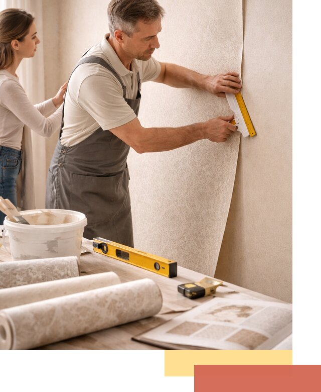 Поклейка обоев с подбором рисунка в Биробиджане