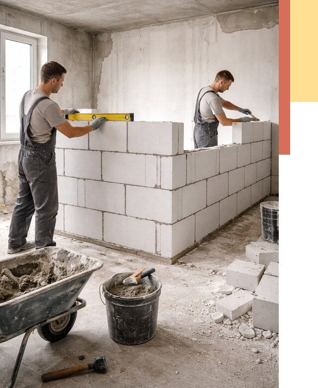 Кладка перегородок из ПГП в Биробиджане от 2535 руб./м2 — монтаж и возведение под ключ | ОТДЕЛОЧНИК-Брб