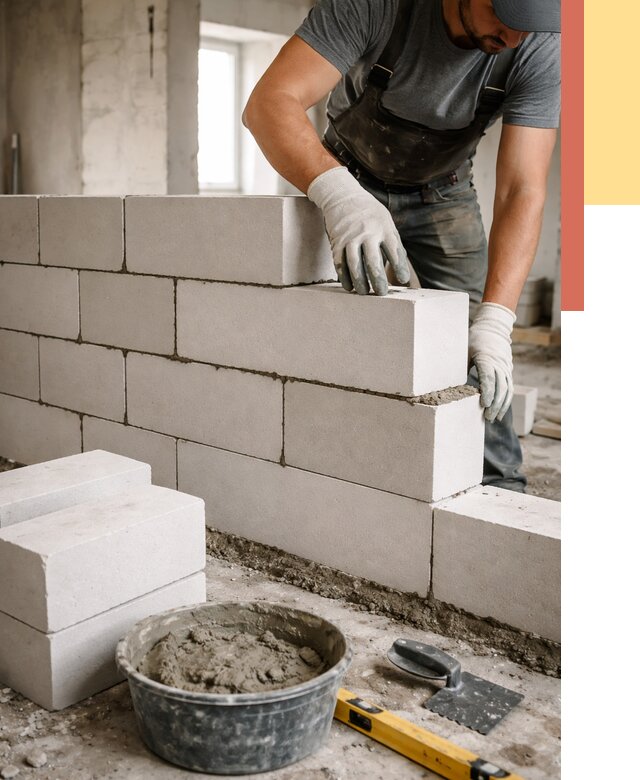 Кладка перегородок из силикатного блока в Биробиджане от 4055 руб. под ключ | ОТДЕЛОЧНИК-Брб