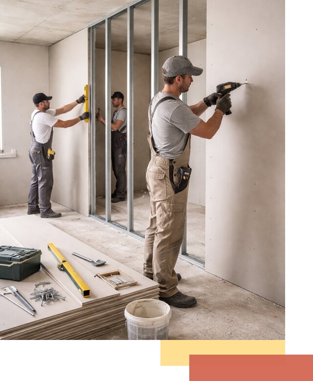 Однослойная перегородка из гипсокартона в Биробиджане под ключ, монтаж и отделка