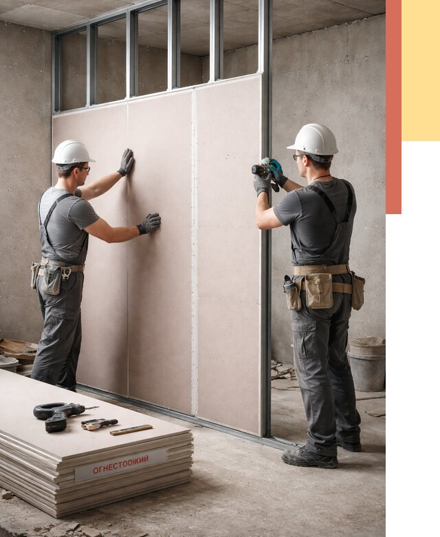 Перегородка из огнестойкого гипсокартона в Биробиджане от 1876 руб. под ключ | ОТДЕЛОЧНИК-Брб