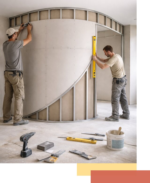 Радиусная перегородка из гипсокартона в Биробиджане под ключ