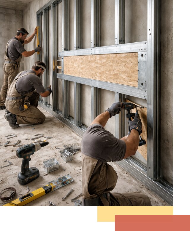 Усиленная перегородка для крепления тяжёлых конструкций в Биробиджане