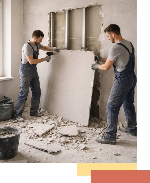 Демонтаж перегородки из гипсокартона в Биробиджане быстрый и аккуратный