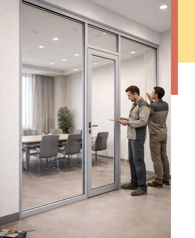 Установка и монтаж алюминиевых перегородок со стеклом в Биробиджане от 8313 руб. | ОТДЕЛОЧНИК-Брб