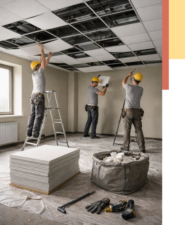 Демонтаж потолка Армстронг в Биробиджане от 4562 руб. быстро и недорого | ОТДЕЛОЧНИК-Брб