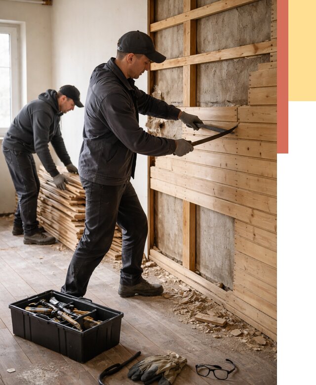 Демонтаж вагонки в Биробиджане от 3852 руб/м2 — быстро и недорого | ОТДЕЛОЧНИК-Брб