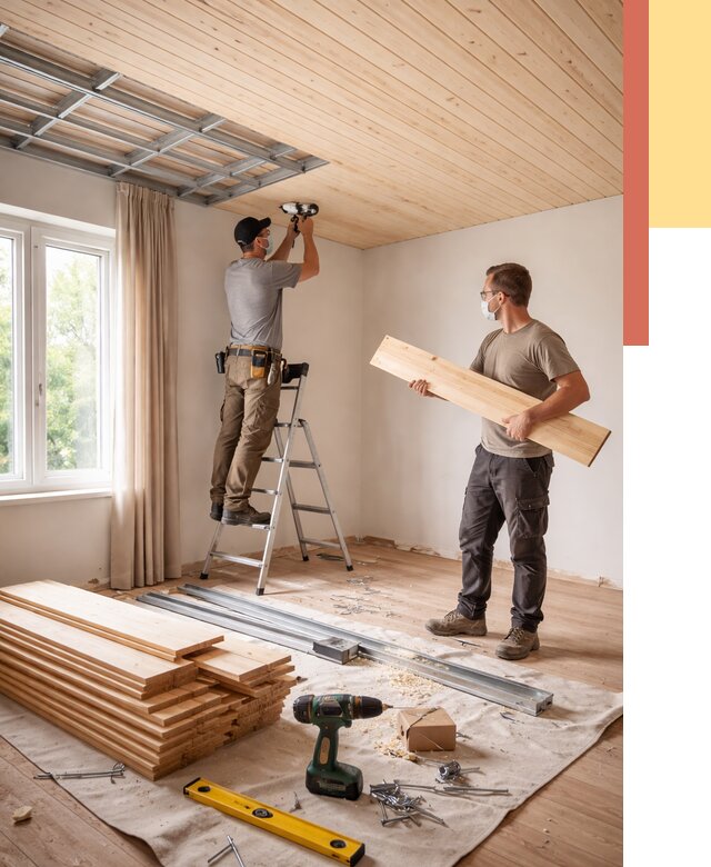 Монтаж потолка из вагонки в Биробиджане от 6590 руб. | Быстро и недорого — ОТДЕЛОЧНИК-Брб