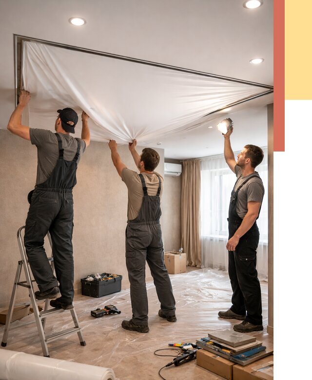 Монтаж ПВХ натяжного потолка в Биробиджане от 3548 руб. под ключ | ОТДЕЛОЧНИК-Брб