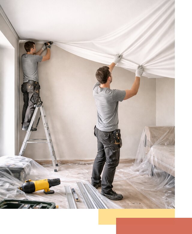 Монтаж тканевого натяжного потолка в Биробиджане недорого и быстро