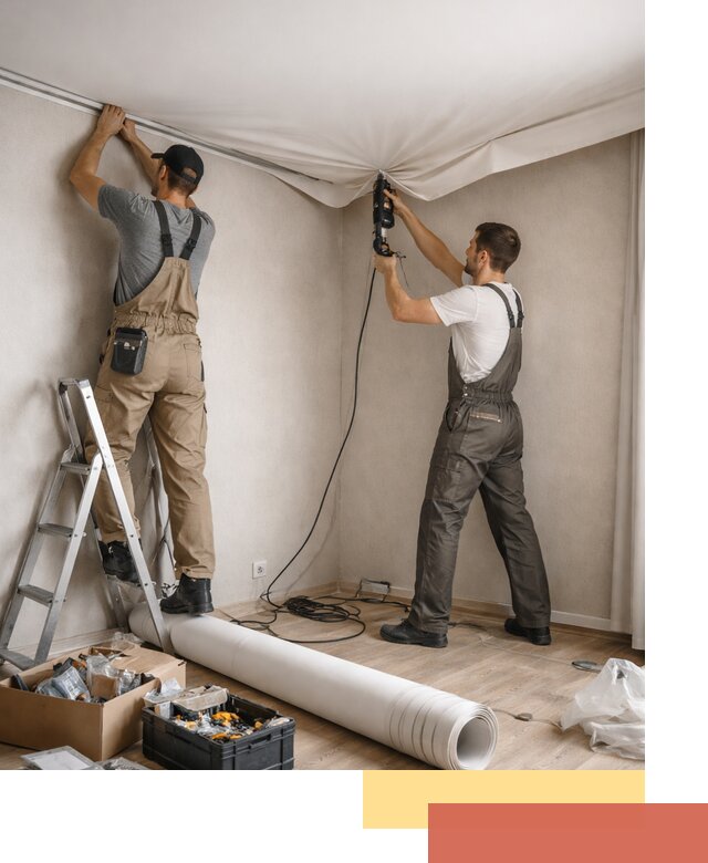 Монтаж цветного натяжного потолка в Биробиджане за один день