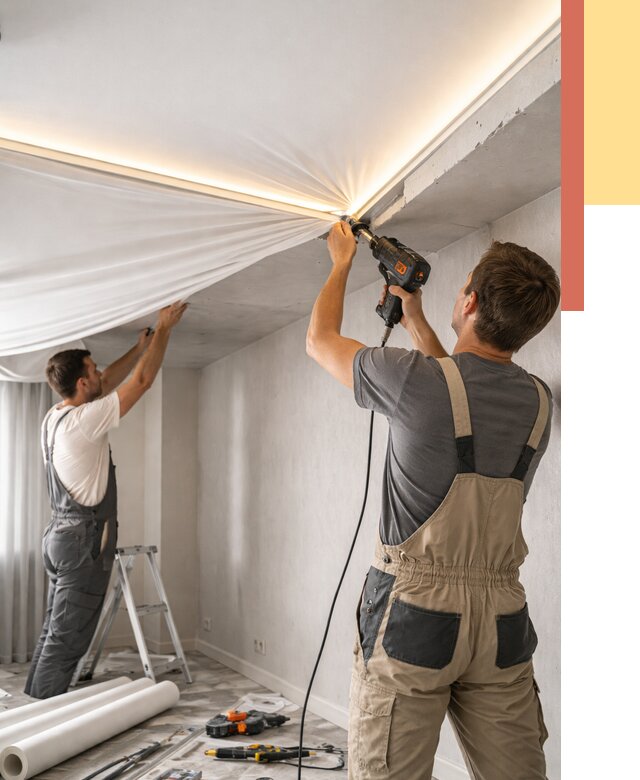 Монтаж натяжного потолка с подсветкой в Биробиджане от 963 руб. | ОТДЕЛОЧНИК-Брб