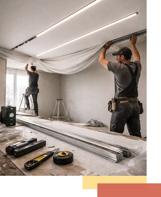 Монтаж натяжных потолков со световыми линиями в Биробиджане