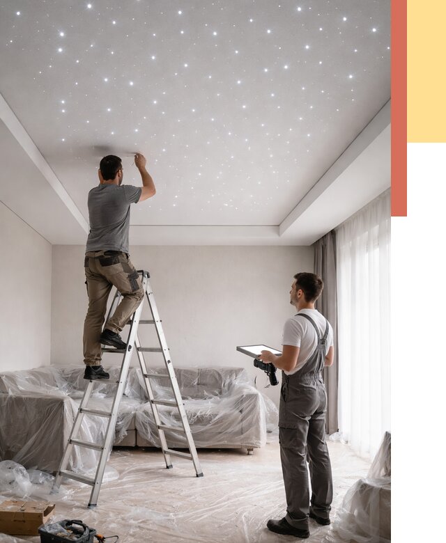 Монтаж натяжного потолка «звездное небо» в Биробиджане от 6590 руб. | ОТДЕЛОЧНИК-Брб