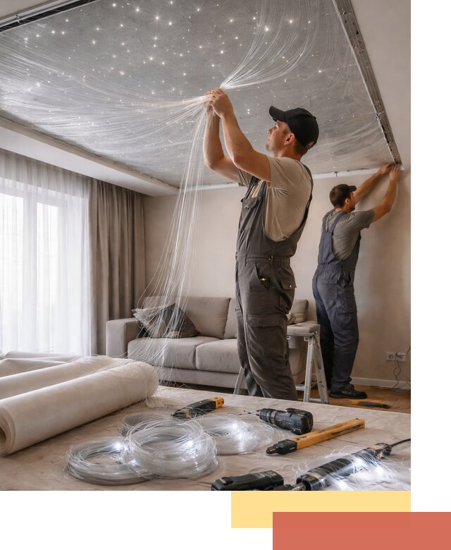 Монтаж натяжного потолка «Звездное небо» в Биробиджане