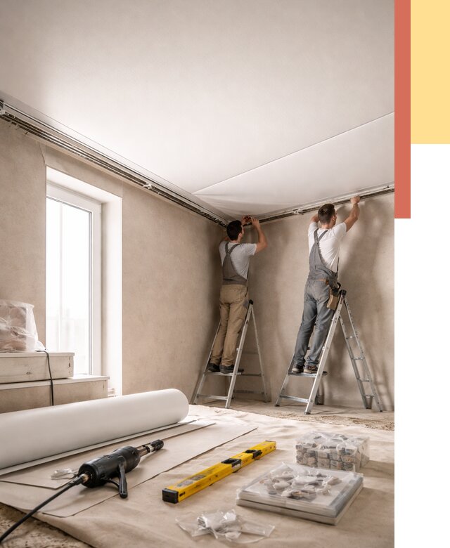 Монтаж натяжного потолка в спальне в Биробиджане от 3852 руб. под ключ | ОТДЕЛОЧНИК-Брб