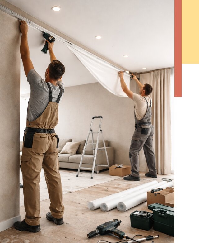 Монтаж натяжного потолка в гостиной в Биробиджане от 558 руб. | ОТДЕЛОЧНИК-Брб