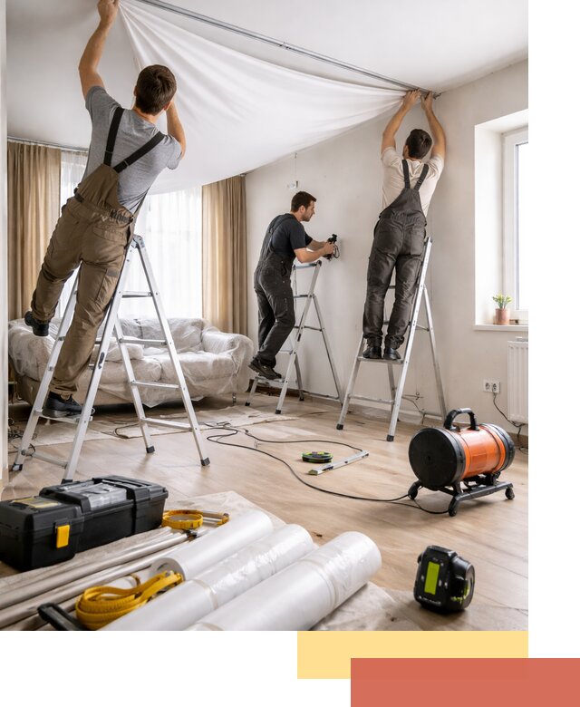 Монтаж натяжного потолка в гостиной в Биробиджане