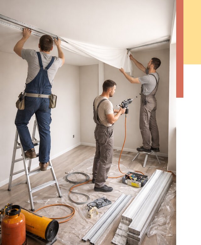 Монтаж натяжного потолка в студии в Биробиджане от 5576 руб. — быстро и недорого | ОТДЕЛОЧНИК-Брб