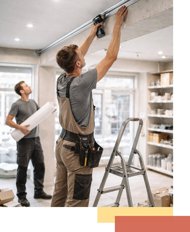 Монтаж натяжных потолков в магазине в Биробиджане