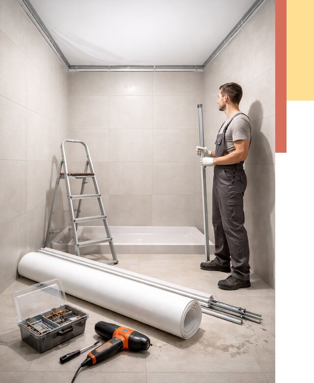 Монтаж натяжного потолка в санузле в Биробиджане от 1876 руб. — ОТДЕЛОЧНИК-Брб