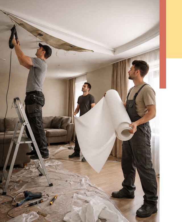 Замена полотна натяжного потолка в Биробиджане от 9631 руб. быстро и недорого | ОТДЕЛОЧНИК-Брб