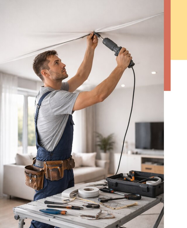 Ремонт натяжных потолков в Биробиджане от 9631 руб. под ключ — ОТДЕЛОЧНИК-Брб